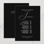 Moderne kalligrafie zwarte witte zalonlijst menu (Voorkant / Achterkant)