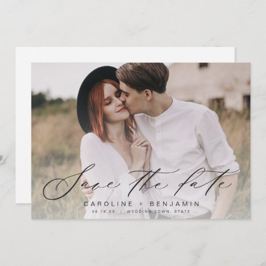 Moderne kalligrafiefotoperatie, behalve de datum save the date (Voorkant / Achterkant)