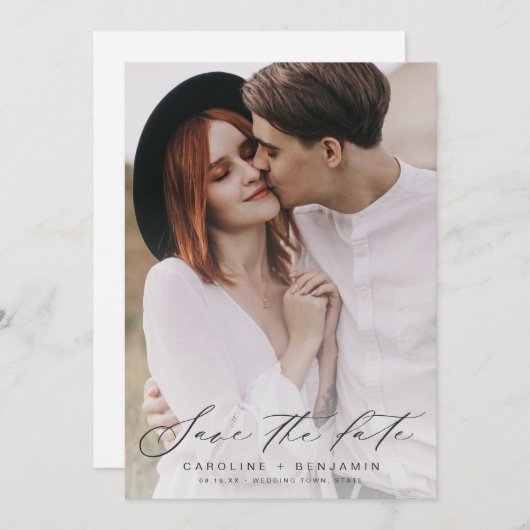 Moderne kalligrafiefotoperatie, behalve de datum save the date (Voorkant / Achterkant)