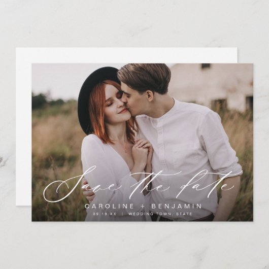 Moderne kalligrafiefotoperatie, behalve de datum save the date (Voorkant / Achterkant)