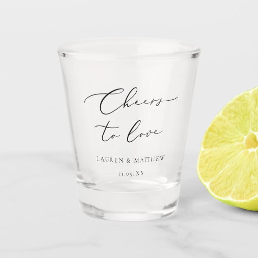 Moderne kalligrafiekers tot liefdesweddenschap shot glas (Voorkant)