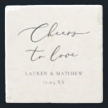 Moderne kalligrafiekers tot liefdesweddenschappen stenen onderzetter<br><div class="desc">Een gepersonaliseerd bruiloft of verloving cadeau steen onderzetter,  met 'liefdevolle' kleuren in een zwart modern calligrafielettertype. Personaliseer met namen en trouwdatum onderaan.</div>