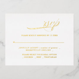 Moderne kalligrafieminimaliserende RSVP Folie Uitnodiging Briefkaart