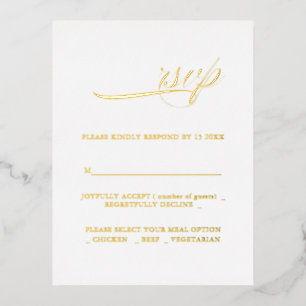 Moderne kalligrafieminimaliserende RSVP Folie Uitnodiging Briefkaart