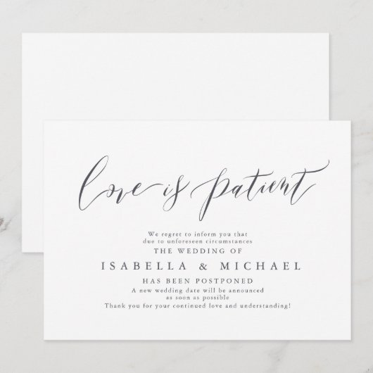 Moderne kalligrafieminimaliserende weddenschap kaart (Voorkant / Achterkant)