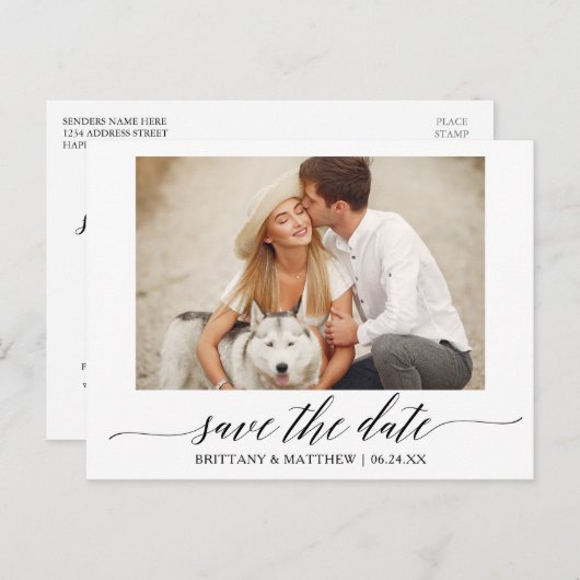 Moderne kalligrafieminimalist bespaart de datum fo briefkaart (Voorkant / Achterkant)