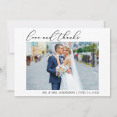 Moderne kalligrafieminimalistische liefdesbruiloft bedankkaart (Voorkant)