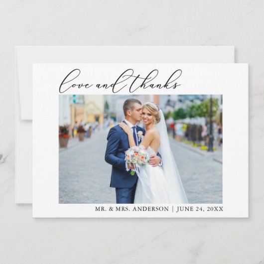 Moderne kalligrafieminimalistische liefdesbruiloft bedankkaart (Voorkant)