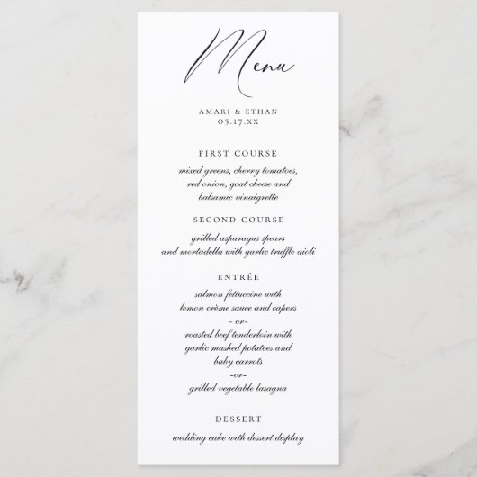 Moderne kalligrafieminimalistische menu (Voorkant)