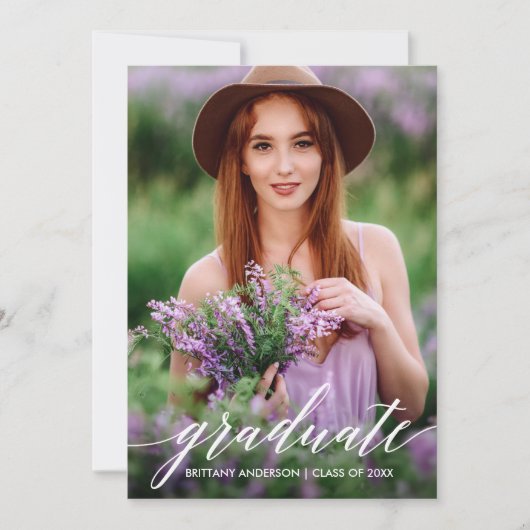 Moderne kalligrafiescript Afstuderen Foto Aankondiging (Voorkant)