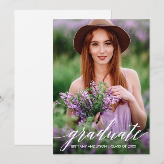 Moderne kalligrafiescript Afstuderen Foto Aankondiging (Voorkant / Achterkant)