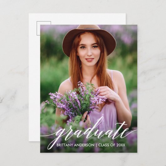Moderne kalligrafiescript Afstuderen Foto Briefkaart (Voorkant / Achterkant)