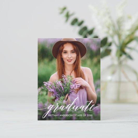 Moderne kalligrafiescript Afstuderen Foto Briefkaart (Staand voorkant)