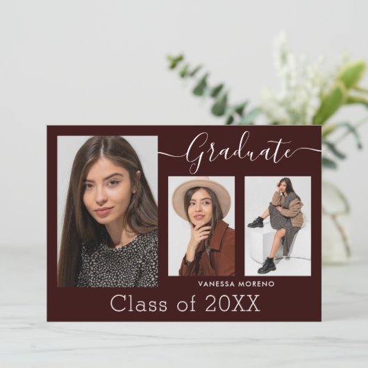 Moderne kalligrafiescript Brgdy 3 Foto Afstuderen Aankondiging (Staand voorkant)