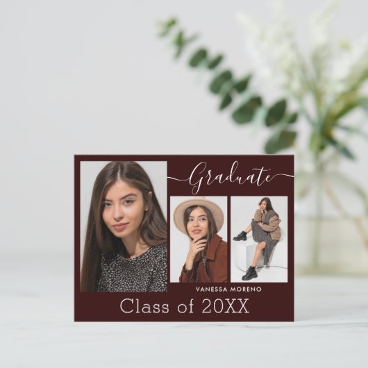 Moderne kalligrafiescript Brgdy 3 Foto Afstuderen Briefkaart (Staand voorkant)