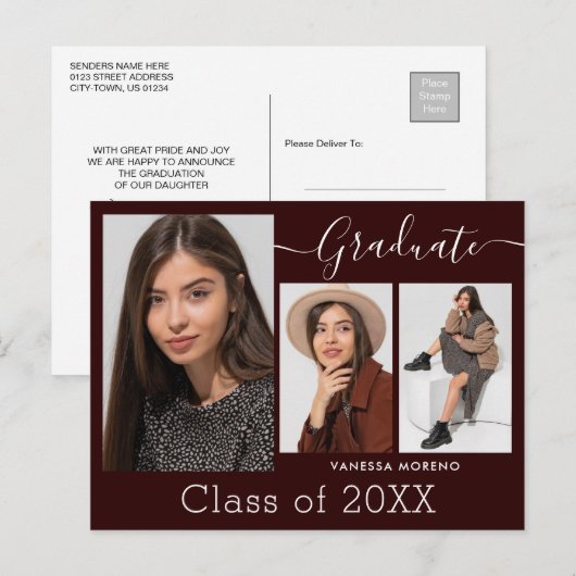 Moderne kalligrafiescript Brgdy 3 Foto Afstuderen Briefkaart (Voorkant / Achterkant)