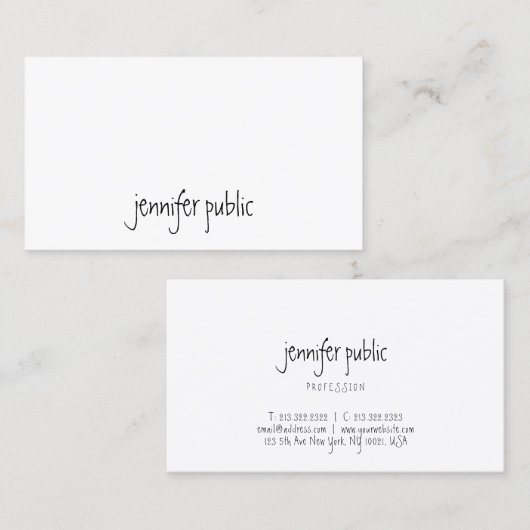 Moderne kalligrafiescript Elegant Eenvoudige Sjabl Visitekaartje (Voorkant / Achterkant)
