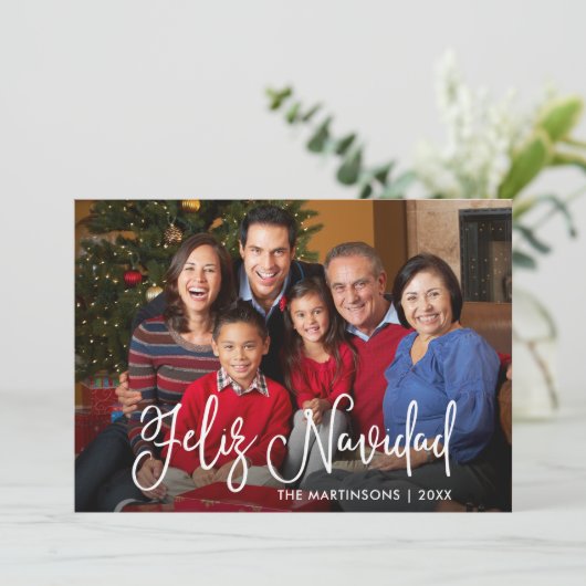 Moderne kalligrafiescript Feliz Navidad Foto Feestdagenkaart (Staand voorkant)