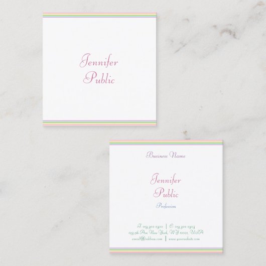 Moderne kalligrafiescript kleurrijke striped Trend Vierkante Visitekaartje (Voorkant / Achterkant)