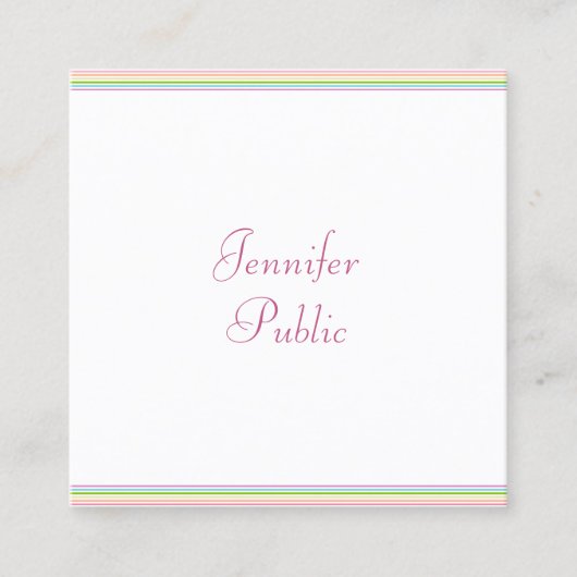Moderne kalligrafiescript kleurrijke striped Trend Vierkante Visitekaartje (Voorkant)