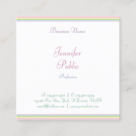 Moderne kalligrafiescript kleurrijke striped Trend Vierkante Visitekaartje (Achterkant)
