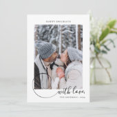 Moderne kalligrafiescript met 3 Kerstmet foto's Feestdagenkaart (Staand voorkant)