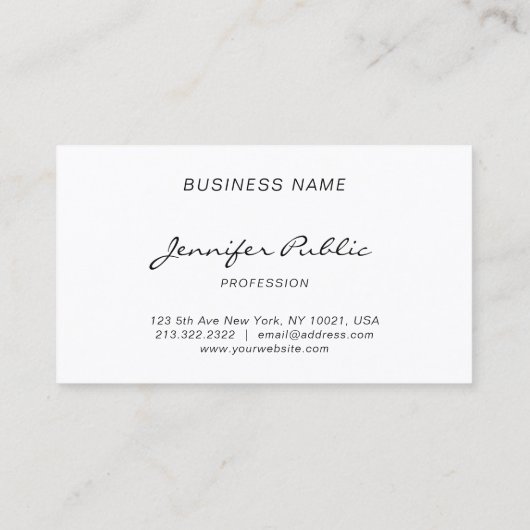 Moderne kalligrafiescript minimalistisch legant Pl Visitekaartje (Achterkant)