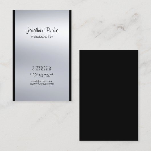 Moderne kalligrafiescript Silver Fashionable Luxe Visitekaartje (Voorkant / Achterkant)