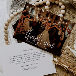 Moderne kalligrafiescript Weddenfoto Bedankkaart