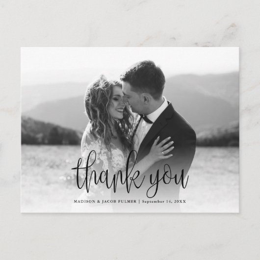 Moderne kalligrafiescript Weduwfoto Hartelijk dank Briefkaart (Voorkant)