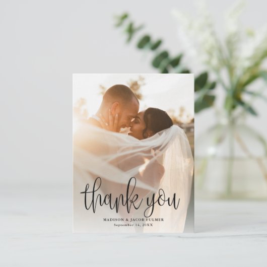 Moderne kalligrafiescript Weduwfoto Hartelijk dank Briefkaart (Staand voorkant)