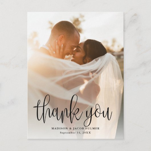 Moderne kalligrafiescript Weduwfoto Hartelijk dank Briefkaart (Voorkant)