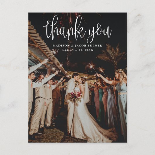 Moderne kalligrafiescript Weduwfoto Hartelijk dank Briefkaart (Voorkant)