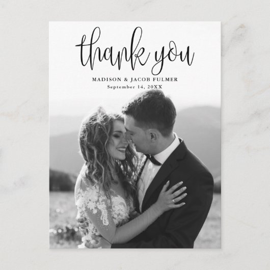 Moderne kalligrafiescript Weduwfoto Hartelijk dank Briefkaart (Voorkant)