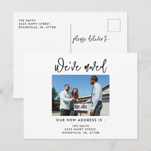 Moderne kalligrafiesfoto We hebben een nieuw adres Briefkaart (Voorkant / Achterkant)