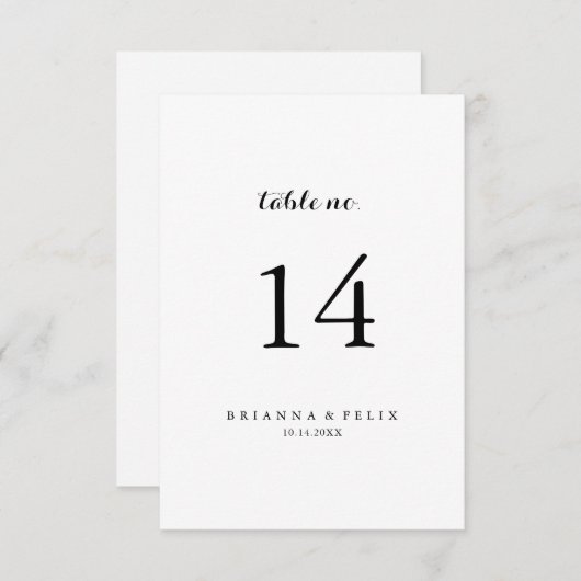 Moderne kalligrafietabel nummer kaart (Voorkant / Achterkant)