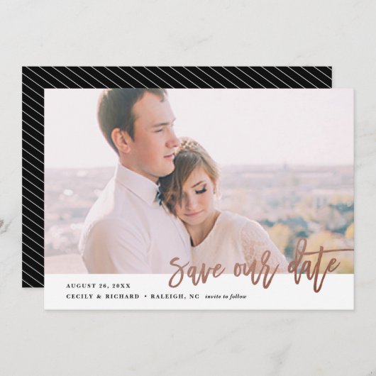 Moderne kalligrafische foto slaat de datum op save the date (Voorkant / Achterkant)