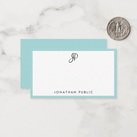 Moderne kalligrafische monogram Eenvoudige Sjabloo Notitiekaartje (Voorkant / Achterkant in situ)