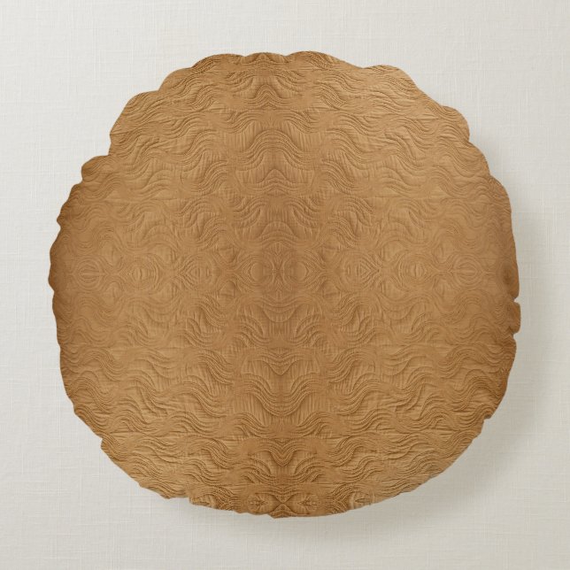Moderne Kameel Bruin Golvende Rimpels Abstract Get Rond Kussen (Voorkant)