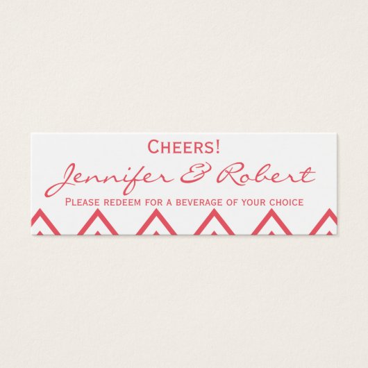 Moderne kamperfoelie Roze Chevron Bruiloft Drink T Mini Visitekaartjes (Voorkant)
