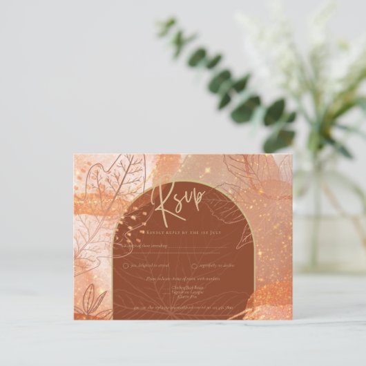 Moderne Kaneel Terracotta Herfst Bruiloft Briefkaart (Staand voorkant)