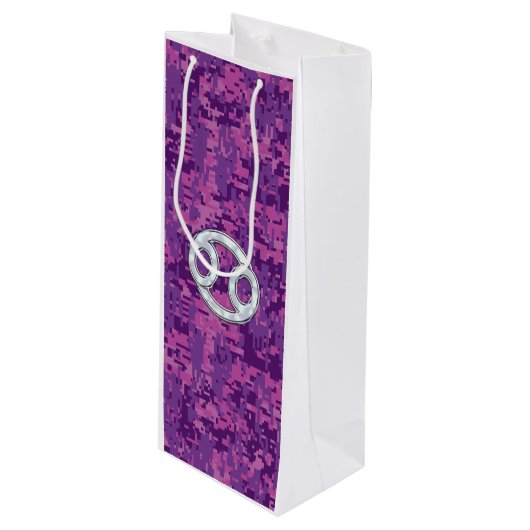 Moderne kankergezwel roze digitale camouflage wijn cadeautas (Voorkant Gekanteld)