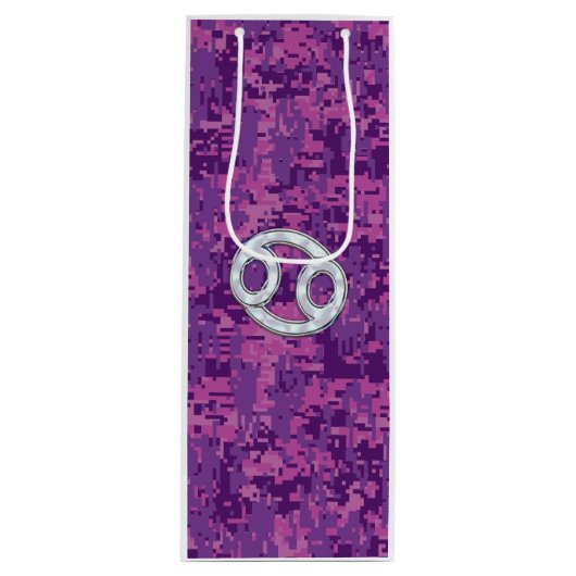 Moderne kankergezwel roze digitale camouflage wijn cadeautas (Voorkant)