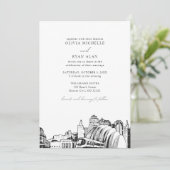 Moderne Kansas City Skyline Zwart & Wit Bruiloft Kaart (Staand voorkant)