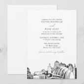 Moderne Kansas City Skyline Zwart & Wit Bruiloft Kaart (Voorkant / Achterkant)