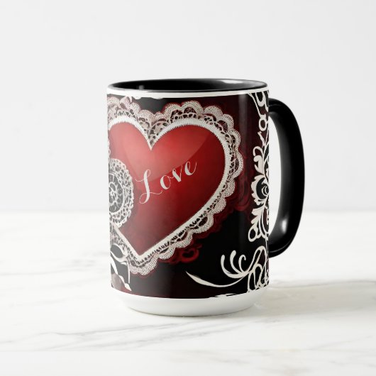Moderne kant en harten liefde mok (Voorkant rechts)