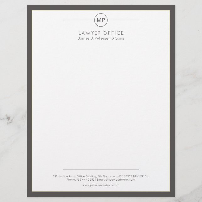Moderne kantoor donkergrijze monogram advocaat briefhoofd (Voorkant)