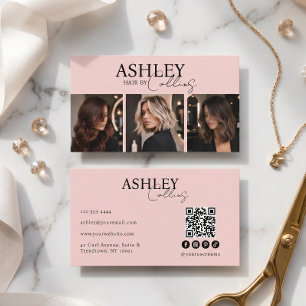 Moderne Kapper Blush Roze Foto QR Code Visitekaartje