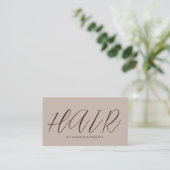 Moderne kapper chic script tan visitekaartje (Staand voorkant)