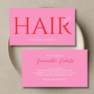 Moderne kapper elegante typografie roze rood visitekaartje